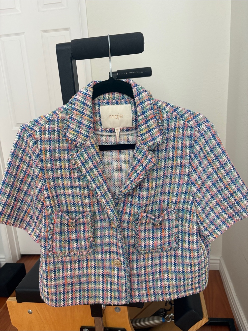 Maje Multicolor Tweed Short-Sleeve Jacket - Pastel Mix
